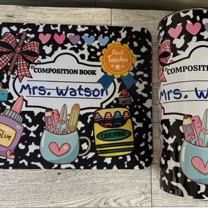 Colorful Teacher-Themed Composition Book and Mug Set